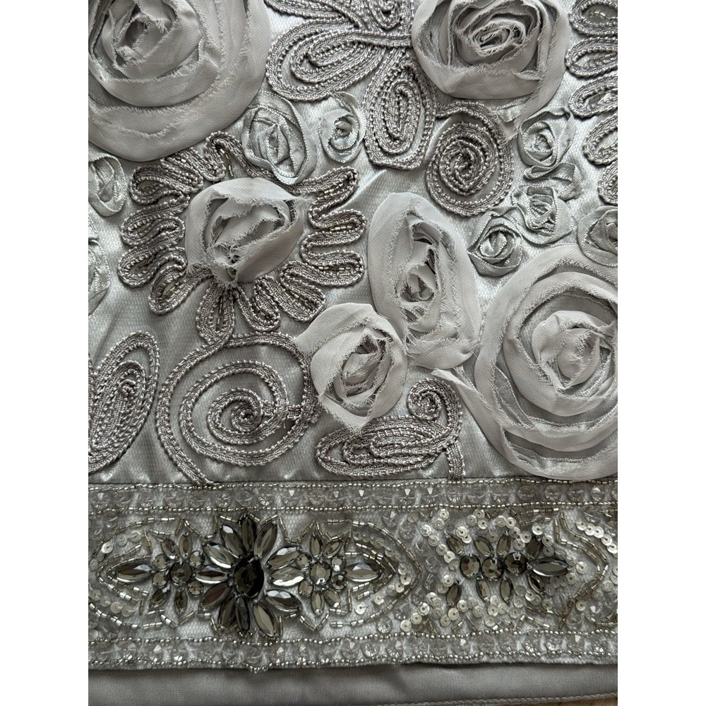 Sue Wong Nocturne NWT Embellish Beaded Rosette Dress 6‎ Platinum Silver Metallic - Picture 5 of 10